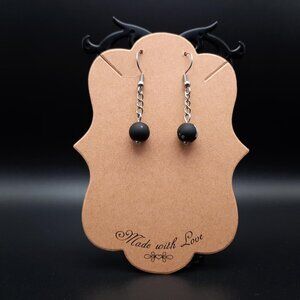 Black & White Speckled Glass Beaded Minimalist Chain Earrings Handmade Jewelry